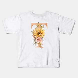 Watercolor fall sunflower bouquet monogram letter T Kids T-Shirt